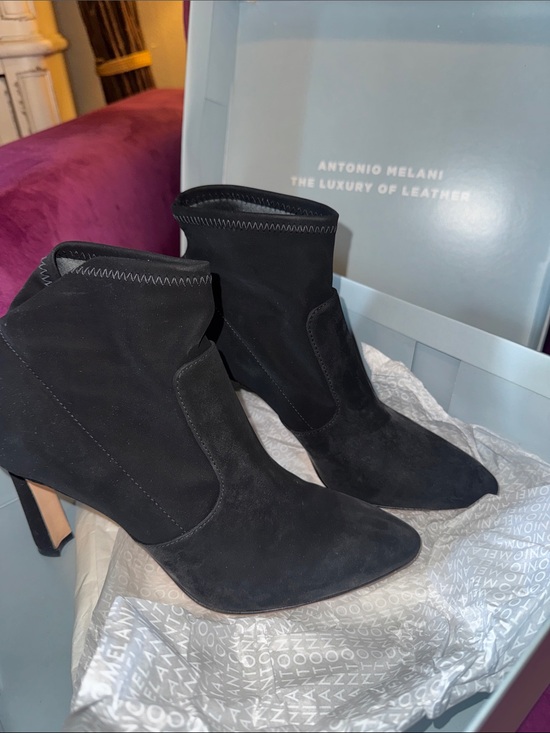 ANTONIO MELANI Shoes - ANTONIO MELANI Black Suede Pointed Toe Ankle Booties Style Suzon size 7.5